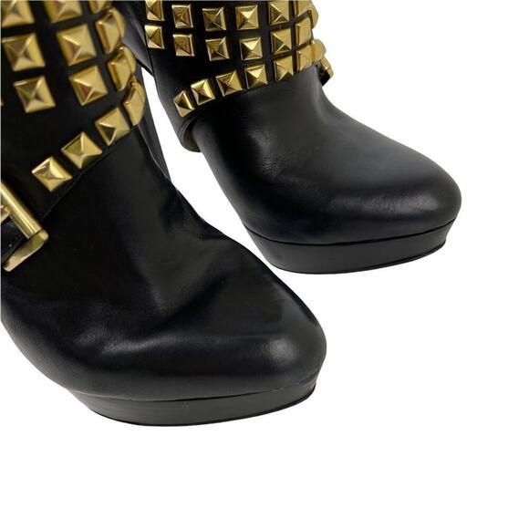 Michael Kors Rock and Roll Black Leather Gold Studs Harness Booties Boots 7M - Picture 6 of 15